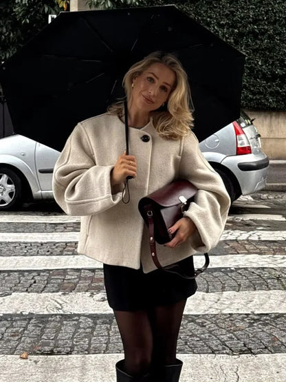 Jacket Fashion O-neck Long Sleeve Coat With Pockets