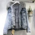 Women Denim  Jackets Fleece Outerwear Casual Warm