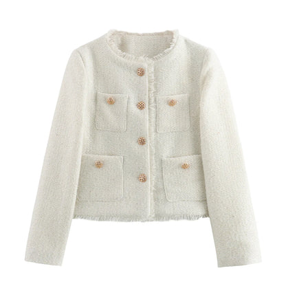 Women Clothing Woolen Outerwear Long Sleeve Front Button Female Outerwear Chic Tops