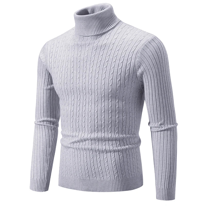 New Men's High Neck Sweater Solid Color Pullover Outdoor Tops