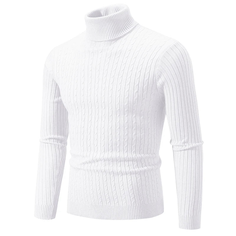 New Men's High Neck Sweater Solid Color Pullover Outdoor Tops