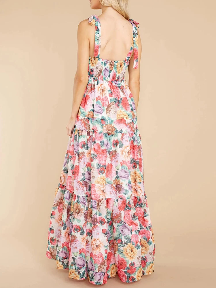 Long Dresses For Women Summer Sexy Floral Backless Ruffle Dress
