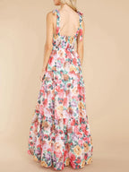Long Dresses For Women Summer Sexy Floral Backless Ruffle Dress