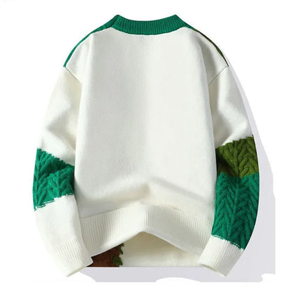 Men Sweater Patchwork Casual Knit Pullovers