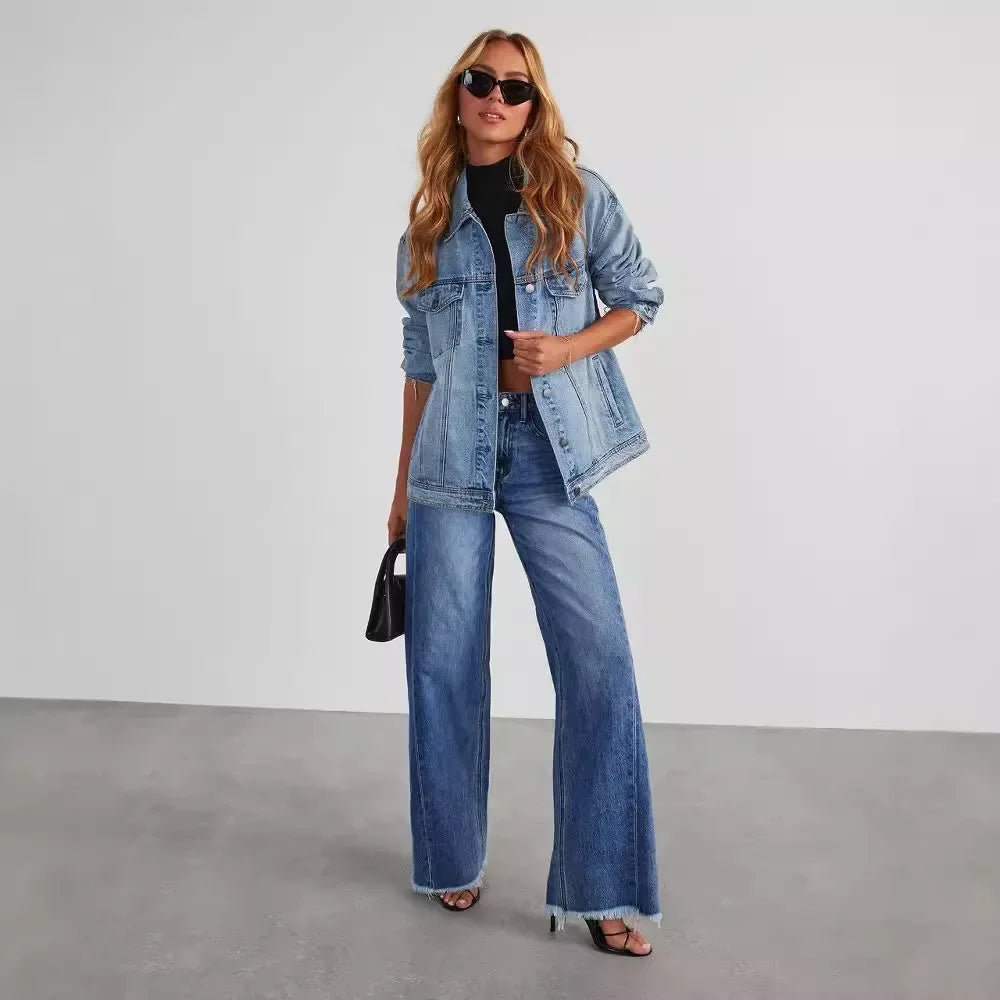 High-waisted Straight-leg Furred Jeans