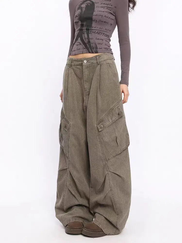 Women's Brown Cargo Jeans Baggy Clothes