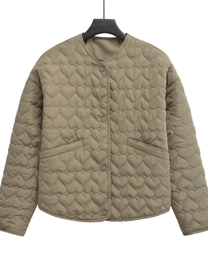 Women's  O Neck Long Sleeve Pocket Versatile Female Coat