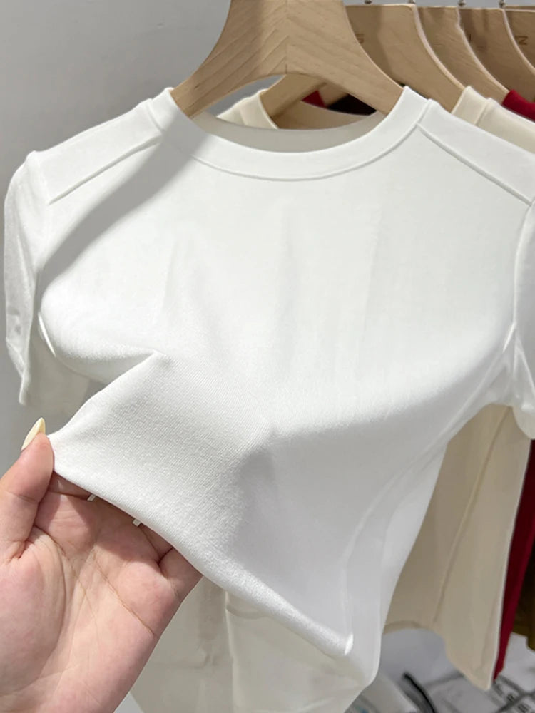 White T-shirt Cotton female short-sleeved