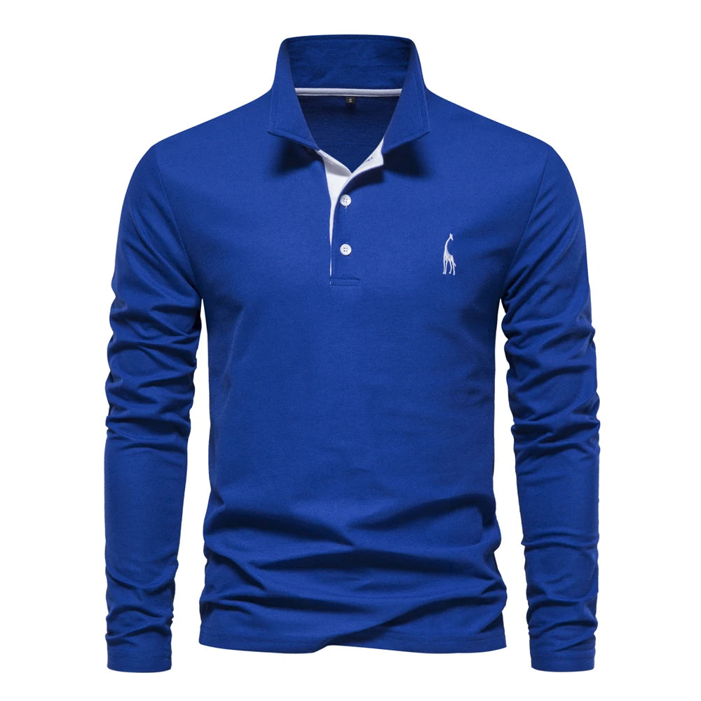 New Men's Deer Polo Shirts Solid Color Long Sleeve