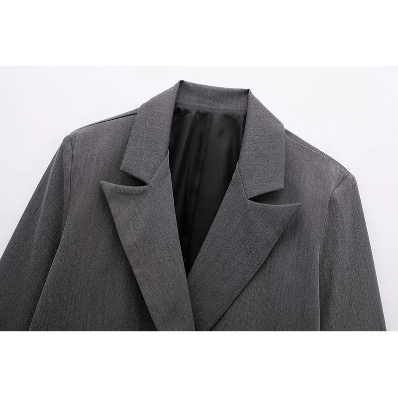 New Women's Solid Color Double breasted Loose Suit Coat for Women