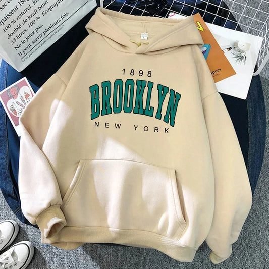 Brooklyn Letter Print Hooded Sweater Fashion Hoodie for Women