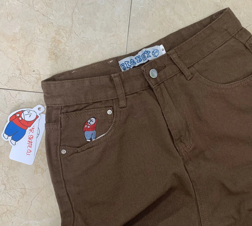 Streetwear Gothic Cartoon Blue Baggy Jeans Retro Punk Rock High Waist Denim Trousers