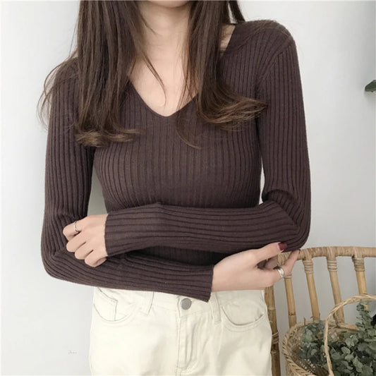 Neck Sweater Knitted Fashion Tops For Women Pullover