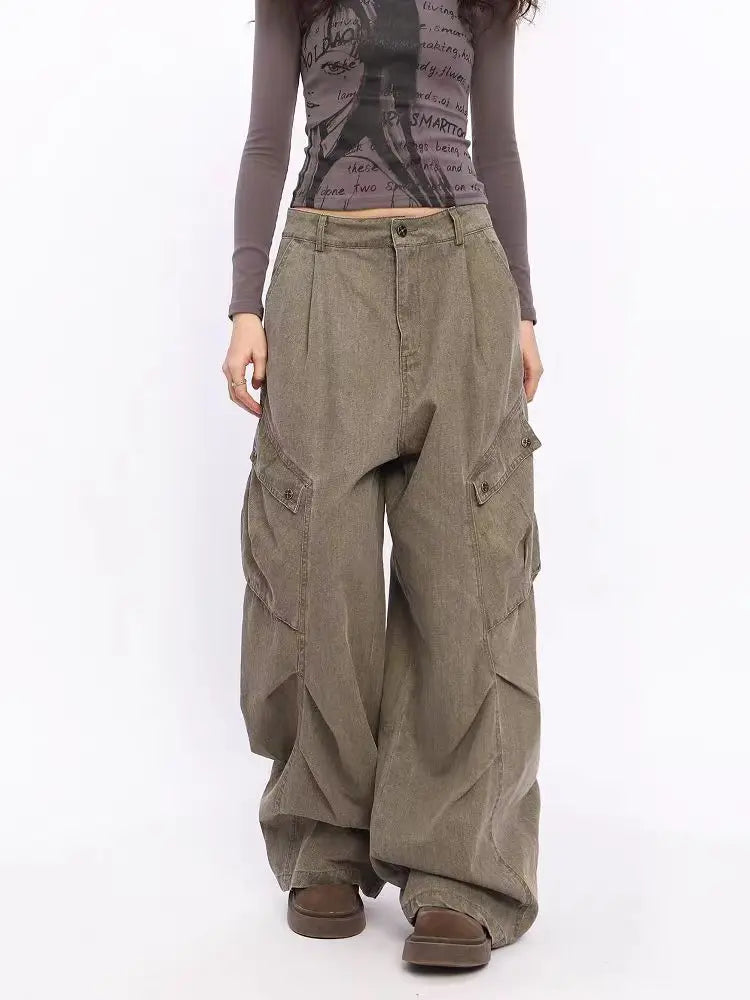 Women's Brown Cargo Jeans Baggy Clothes