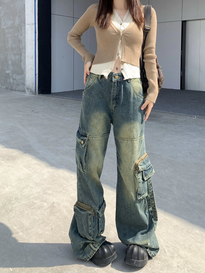 New Ladies Cargo Jeans American Street Style Baggy Cargo Pants