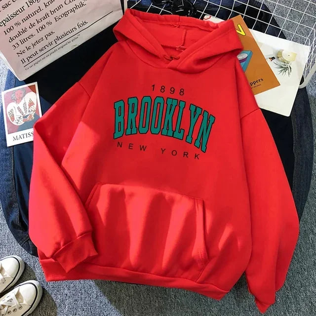 Brooklyn Letter Print Hooded Sweater Fashion Hoodie for Women