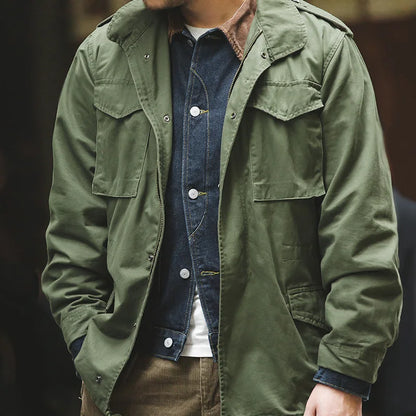 Jackets For Men Green Vintage Army Pockets Overcoat