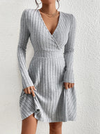 New Women Knit Slim Sexy Dress V-Neck Long Sleeve Dress