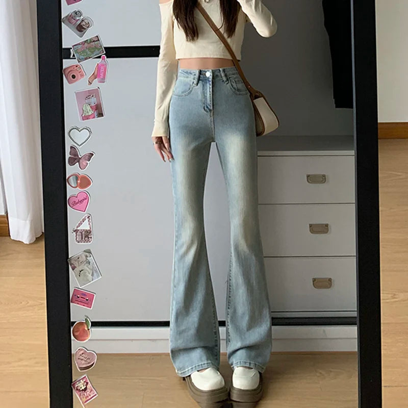 Women Flare Stretch Moustache Jeans Fashion Skinny Bell Bottom