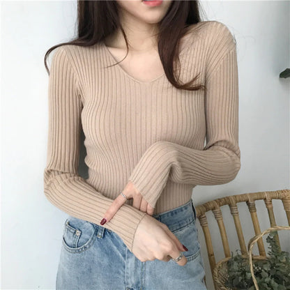 Neck Sweater Knitted Fashion Tops For Women Pullover