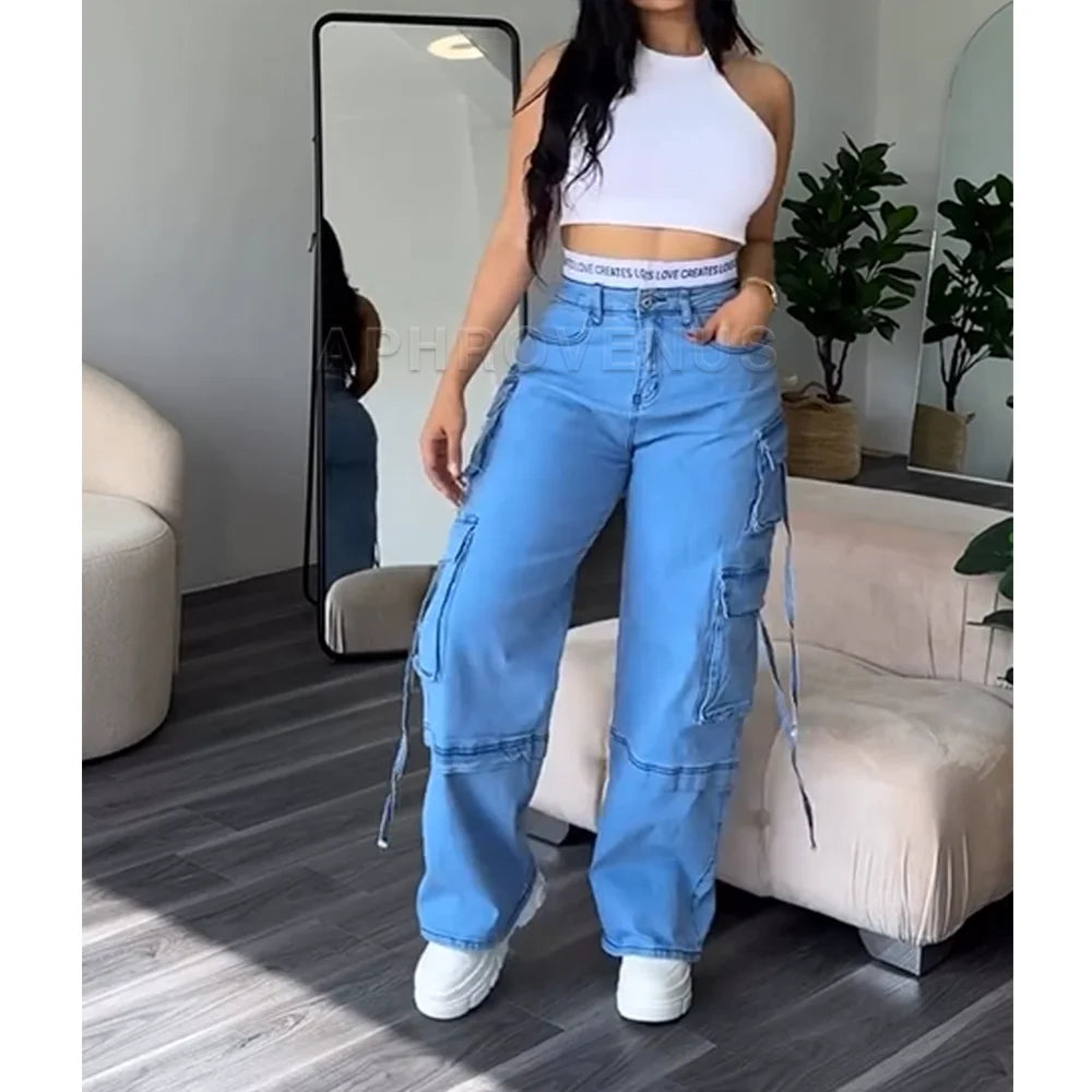 Denim Straight Jeans Wide Leg Women High Waist Loose Pants