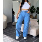 Denim Straight Jeans Wide Leg Women High Waist Loose Pants