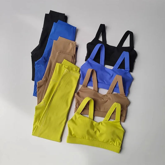 Yoga Suit Women Sports Bra High Waist Leggings Shorts Outfit