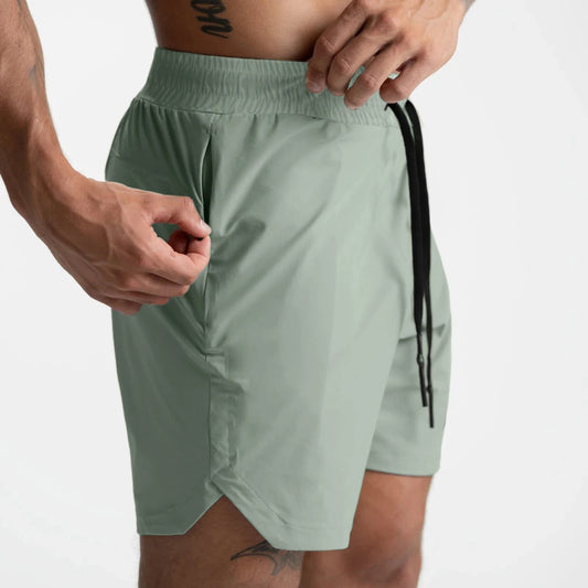 New Men's Shorts Single-Layer Quick Dry Solid Color Running Fitness Sports