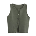 Women Button Short Tops Streetwear Vest