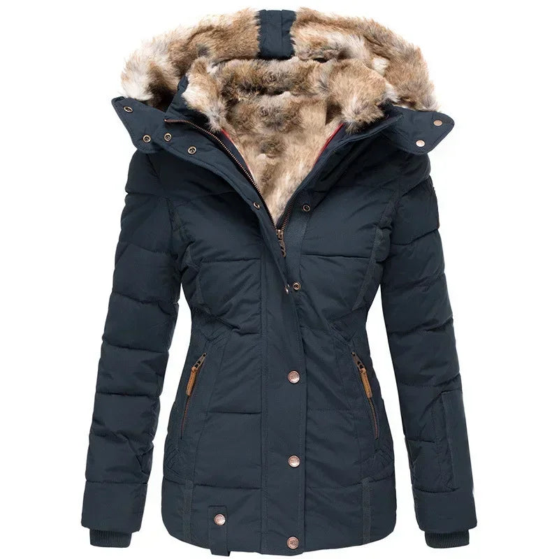 Collar Cotton Coat Women Zipper Long Sleeve Slim Fit Hooded Cotton Coat