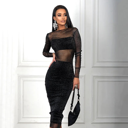 Women Fashion Sexy Streetwear Solid Full Sleeves O-Neck Slim Fit Hip Wrap