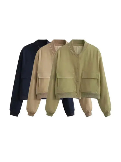 Women Fashion With Pockets Bomber Jacket Coats