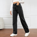 New Fashion Washed High-waisted Jeans Wide-leg Pants
