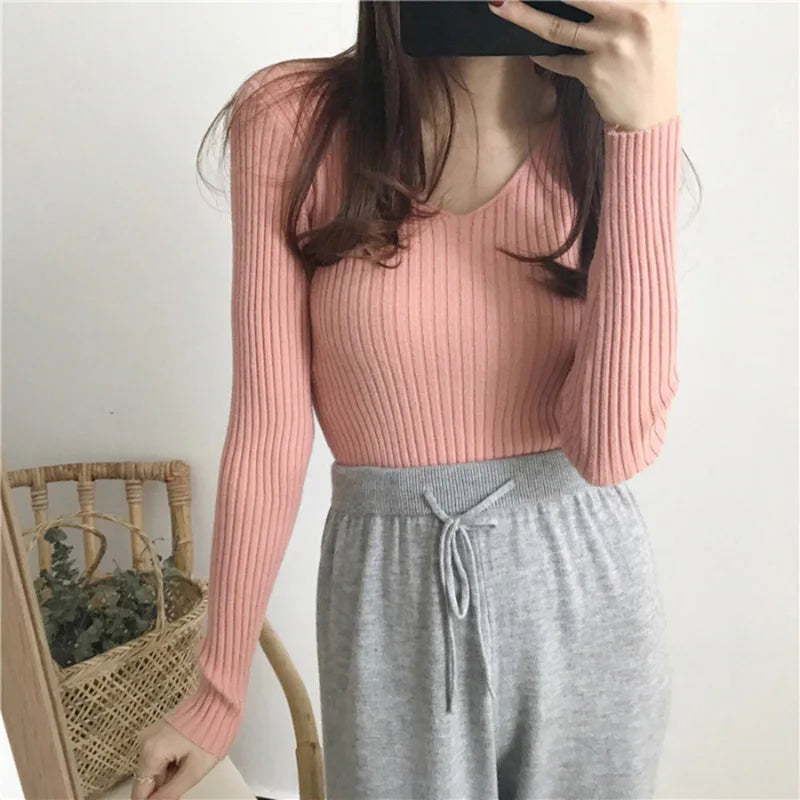 Neck Sweater Knitted Fashion Tops For Women Pullover