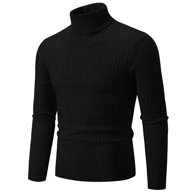 New Men's High Neck Sweater Solid Color Pullover Outdoor Tops
