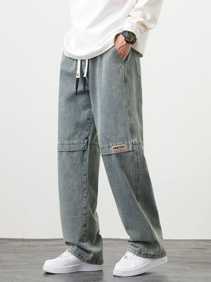 Men's Jeans Large Size String Banding Wide Leg Denim Pants