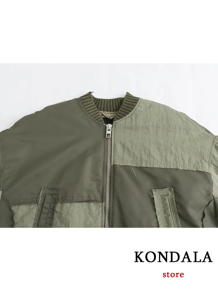 Women Patchwork Zipper Pockets Oversized Jackets 2025