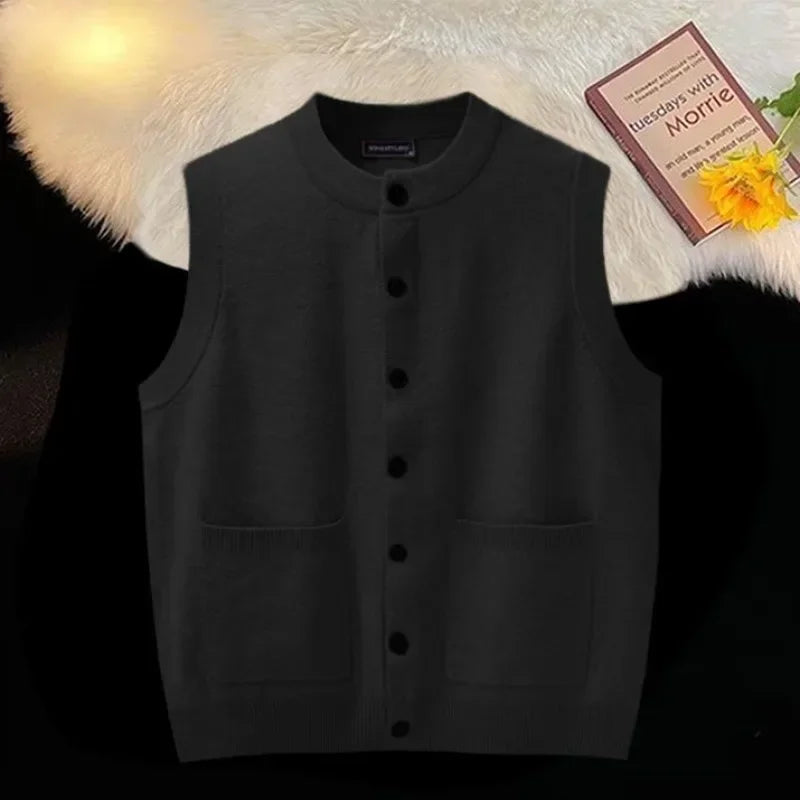 Black Waistcoat Knitted Sweaters for Men