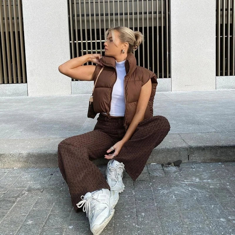 Women's Short Cotton Down Vest Jacket Tops