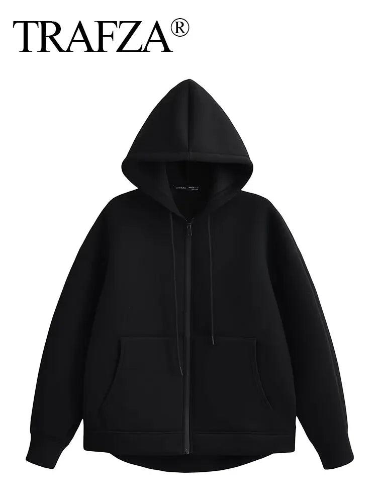 Women Gray Jacket With Hood Long Sleeve Big Pocket