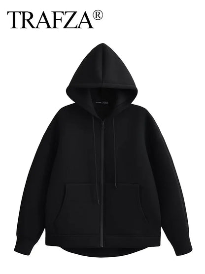 Women Gray Jacket With Hood Long Sleeve Big Pocket