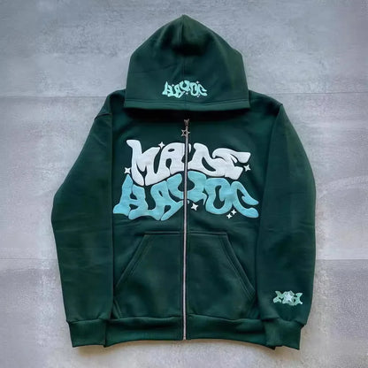 American Colorful Letter Print Zipper Hoodie Men Fashion High Street Oversized Sweatshirt Women Retro Casual Jacket