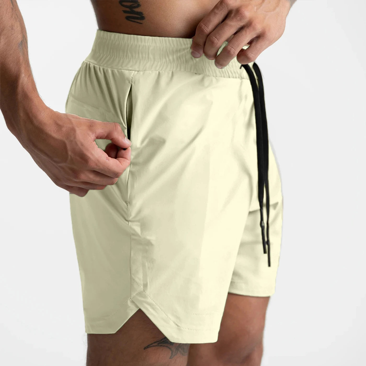 New Men's Shorts Single-Layer Quick Dry Solid Color Running Fitness Sports