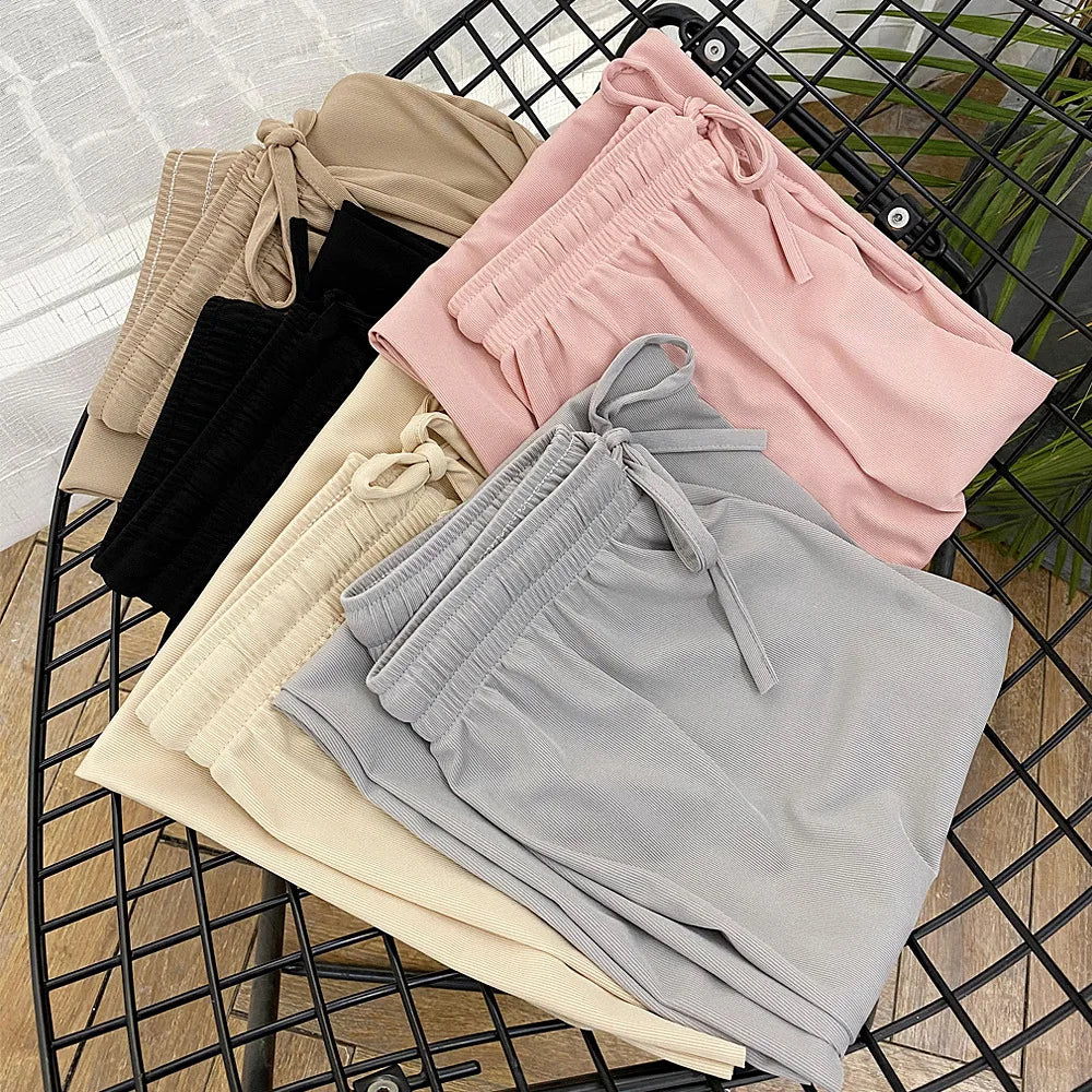 Women Ankle-Length Wide Leg Pants Casual  Female Trousers