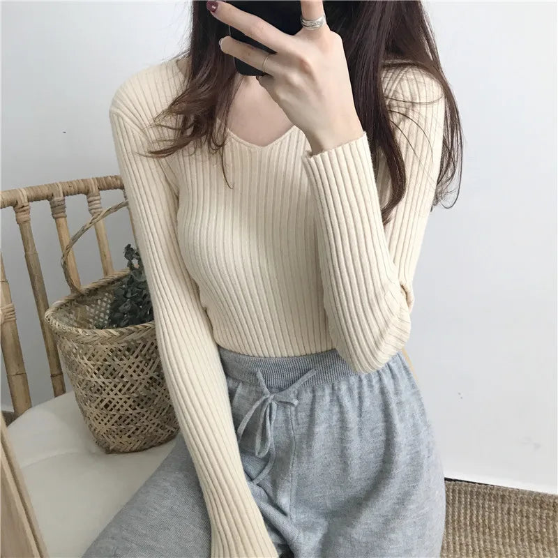 Neck Sweater Knitted Fashion Tops For Women Pullover