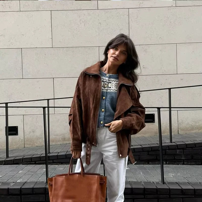 Casual Coat Vintage Lapel Solid Zipper Short Jacket