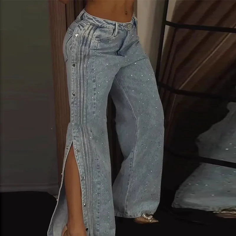 Women Denim Pants Hollow Out Low Rise Jeans
