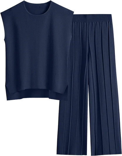 Fashion Casual Suit Sleeveless Vest Sweater  Wide-leg Pants Two-piece Set