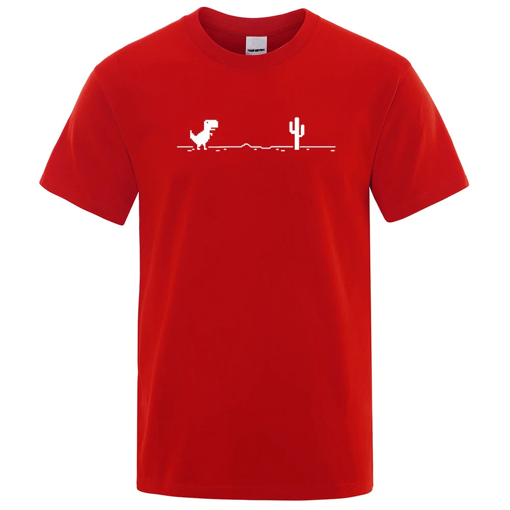 Mens T-shirts Printed Dinosaur Cactus Cotton T-shirt