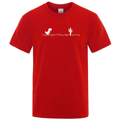 Mens T-shirts Printed Dinosaur Cactus Cotton T-shirt
